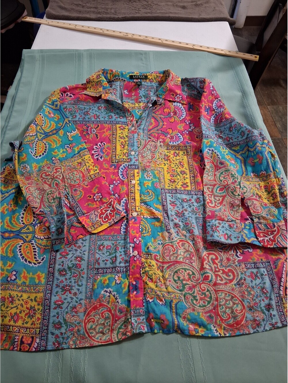 Lauren Ralph Lauren 3X Floral Patchwork Button-Up Blouse